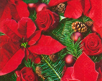 Servietten Papier 33x33cm Weihnachtsstern Motiv 20 Stück Rot / Grün