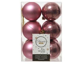 Weihnachtskugeln Kunststoff 6cm samtpink, 12 Stück