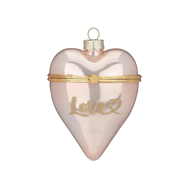 Christmas tree decoration glass heart "LOVE" hinged 10 cm rose