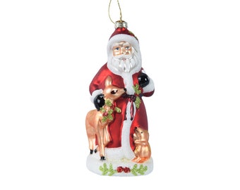 Christbaumschmuck Glas Weihnachtsmann Tieren 16cm hängend - Rot / Weiß