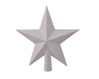 Cimier de sapin étoile à paillettes 19 cm en plastique, blanc irisé