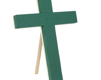 Nass Steckschaum Kreuz 40x28x6cm mit Holzständer Grün