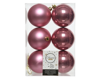 Weihnachtskugeln Kunststoff 8cm samtpink, 6 Stück