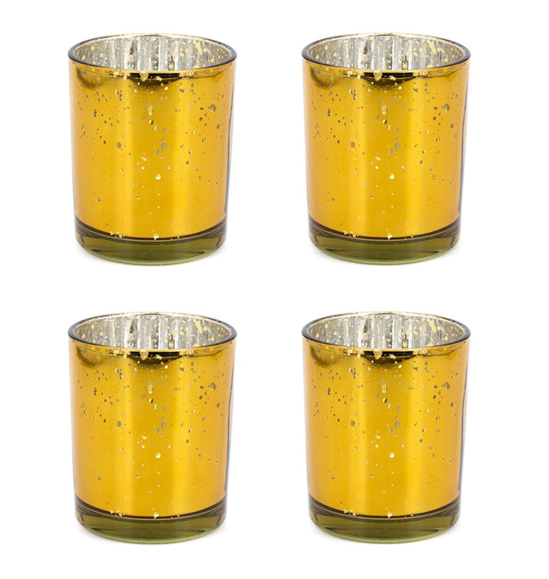 Teelichthalter Glas 6x7,2cm Gold 4er Set Etsy