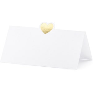 Place cards with heart 10 x 5 cm blank 10 pieces white / gold