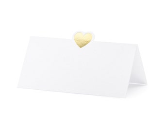 Tischkarten mit Herz 10x5cm blanko 10 Stück weiß / gold