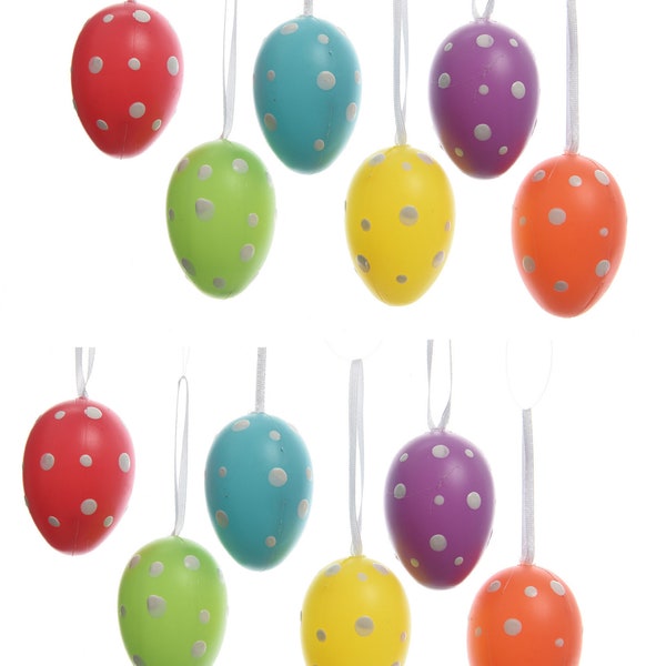 Easter eggs for hanging colorful with dots 6 cm, 12 pieces