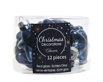 Décoration de sapin de Noël étoiles 4 cm verre 12 pièces - bleu nuit