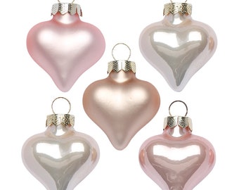 Christbaumschmuck Herzen 4cm Glas 8 Stück - Pearly Rose