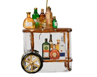 Chariot de bar en verre pour décoration d'arbre de Noël 10 cm marron