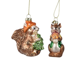 Christbaumschmuck Glas Eichhörnchen / Hase 11cm 2er Set - Braun