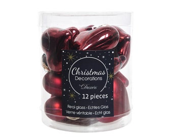 Décorations pour sapin de Noël coeurs 4 cm verre 12 pièces - sang de bœuf