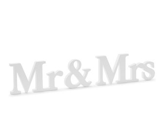 Table stand Mr & Mrs wood wooden letters decoration 50 x 9.5 cm white 3 pieces