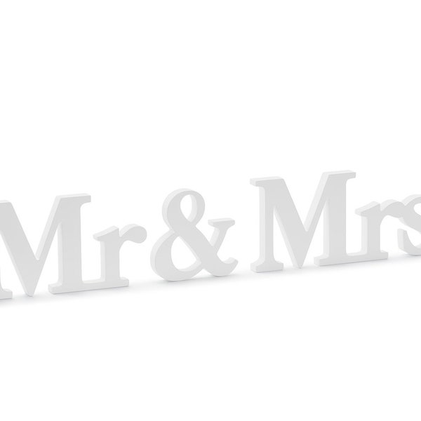 Support de table Mr & Mrs bois lettres en bois décoration 50 x 9,5 cm blanc 3 pièces