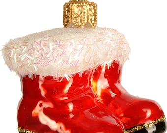 Décoration de sapin de Noël en verre Bottes de Père Noël 3 cm rouge / blanc