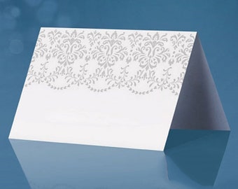 Platzkarten mit Ornament Muster 5x8cm blanko 10 Stück Weiß