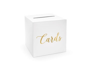 Card box wedding 24 cm paper, white / gold