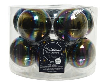 Christmas balls glass 6 cm x 10 pieces - black iridescent