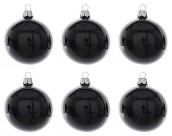 Boules de Noël en verre 6 cm soufflé bouche boîte de 6 - noir brillant