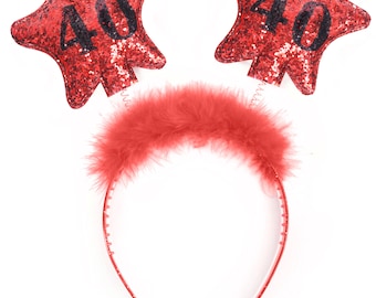 Haarreif mit schwingenden Glitzer Sternen für 40. Geburtstag Rot