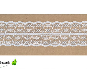 Lace ribbon 45 mm with scalloped edge on both sides 10 m white