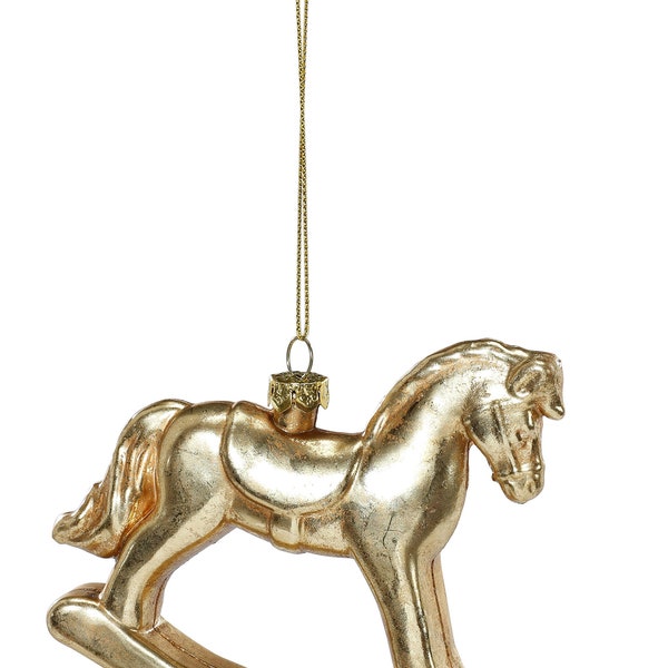 Christbaumschmuck Schaukelpferd Kunststoff 10cm Antik gold