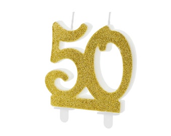 Bougies d'anniversaire 50 ans 7,5 cm, or / paillettes