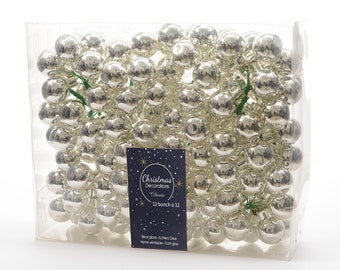 Boules de Noël sur fil de verre 2 cm argent brillant, 144 pièces