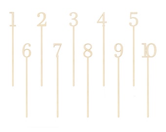 Table numbers 1-10 for sticking wood 25 cm natural set of 10