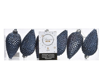 Christmas tree decoration cones plastic 8 cm midnight blue, 6 pieces