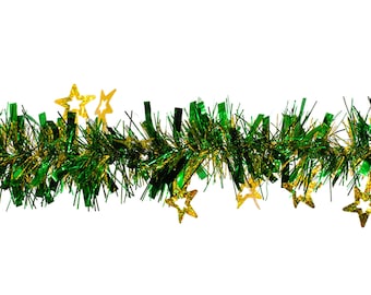 Guirlande de Noël avec holographe. Étoiles 7 cm x 2 m vert / or