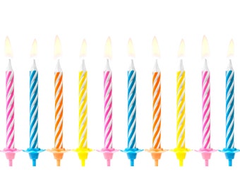 Bougies d'anniversaire 6 cm avec support lot de 10 couleurs mélangées