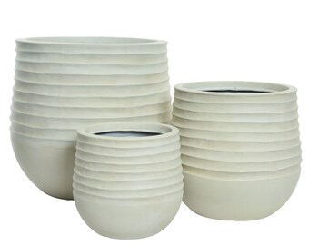 Blumentopf Outdoor mit Rillen 28-49cm Kunststoff Creme Weiß 3er Set