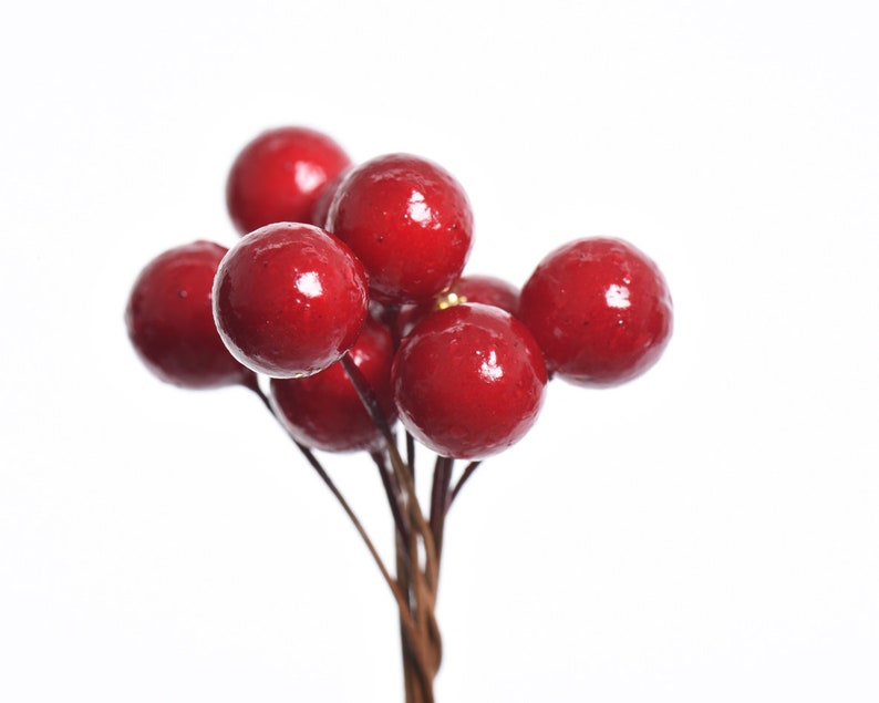 Rote Vogelbeeren 10mm am Draht, 64 Stück image 3