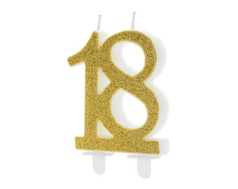 Bougies d'anniversaire 18 ans 7,5 cm, or / paillettes