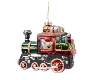 Décoration de sapin de Noël en verre Père Noël dans une locomotive 13,5 cm colorée