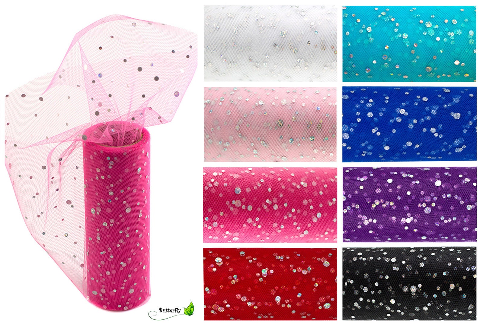 0.22€/meter tulle 15 cm with glitter dots, 9 meters