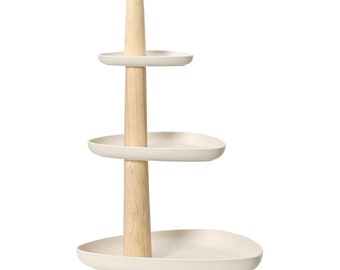 Cake stand with 3 levels made of bamboo & wood decorative tray 35x30x45cm white