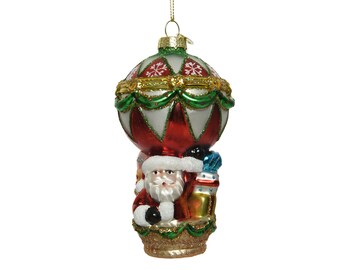 Christbaumschmuck Glas Weihnachtsmann im Heißluftballon 13cm bunt