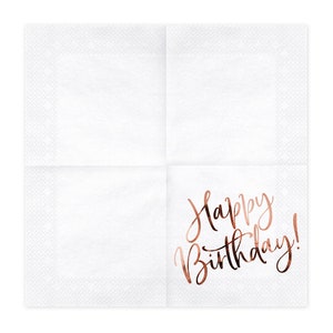 Servietten Happy Birthday 33x33cm 20 Stück, weiß / rosegold Bild 2