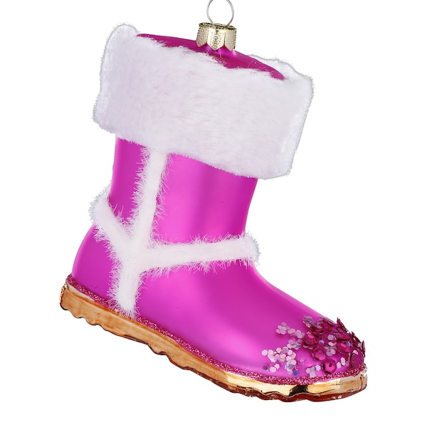 Christbaumschmuck Glas Winterstiefel 9cm pink