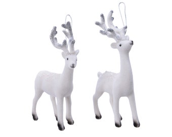 Décoration de sapin de Noël en plastique / velours cerf 16 cm blanc 1 pièce assortie