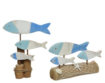 Support en bois poisson décoratif maritime 30 cm marron bleu 1 pièce assortie