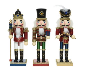 Nutcracker figure wood with glitter 25 cm wine red / colorful, 1 piece asst.