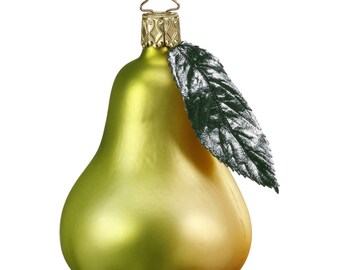 Pendentif décoration sapin de Noël poire en verre 8,5 cm vert jaune