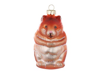 Christmas tree decoration glass hamster 9 cm orange