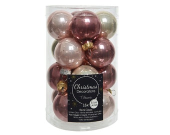 Boules de Noël en verre 3,5 cm 16 pièces - rose velours / rose poudré / perle