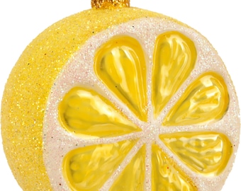 Décoration de sapin de Noël verre citron 6 cm jaune