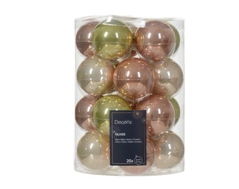 Glass Christmas balls 6 cm x 20 pieces - sparkling pink / pistachio green