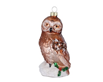 Décoration de sapin de Noël hibou verre 9,5 cm marron